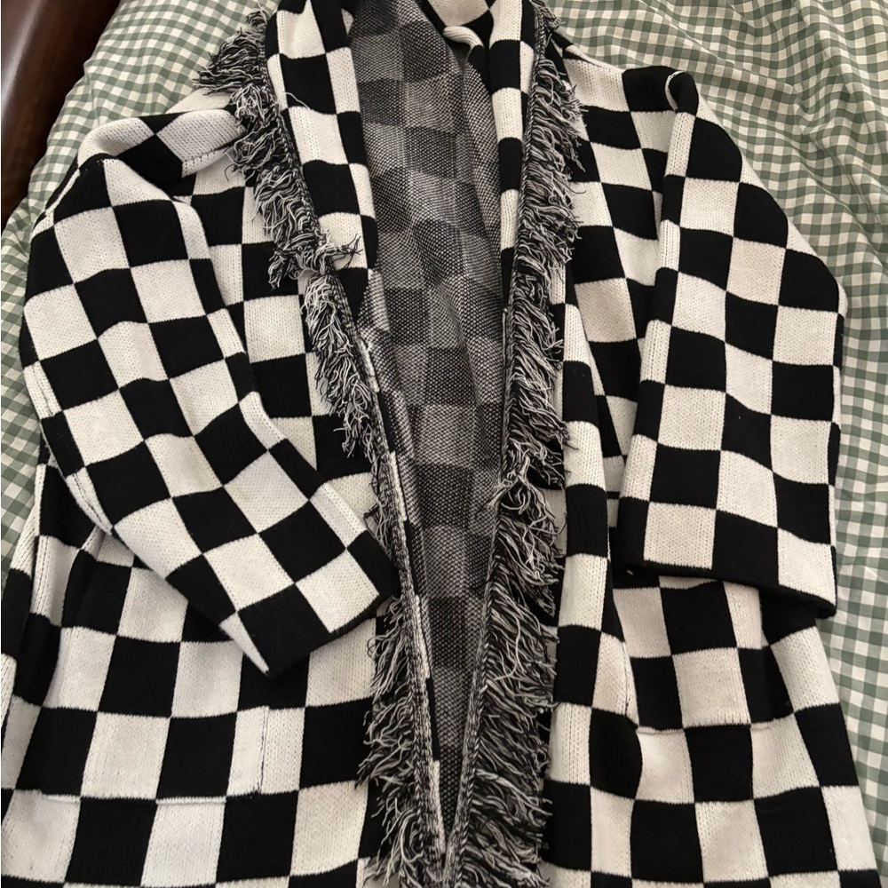 Dressed in Lala Checkered Black and White Blanket Cardi